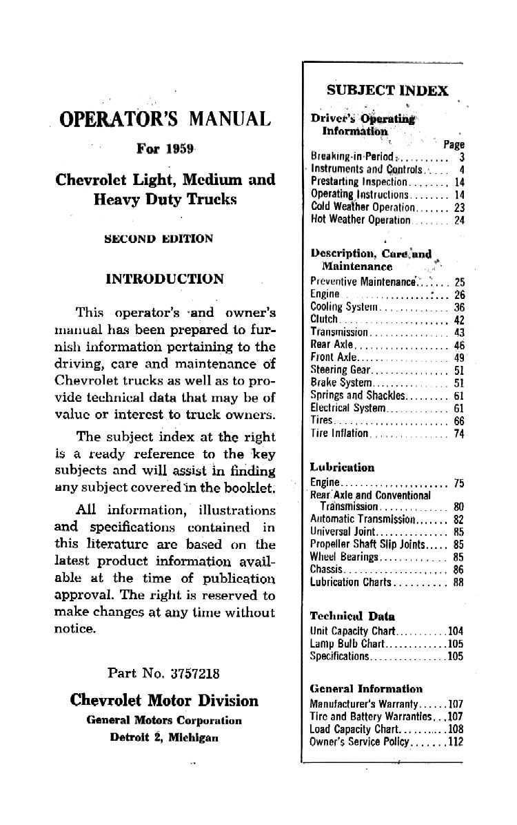 1959 Chevrolet Truck Operators Manual Page 33